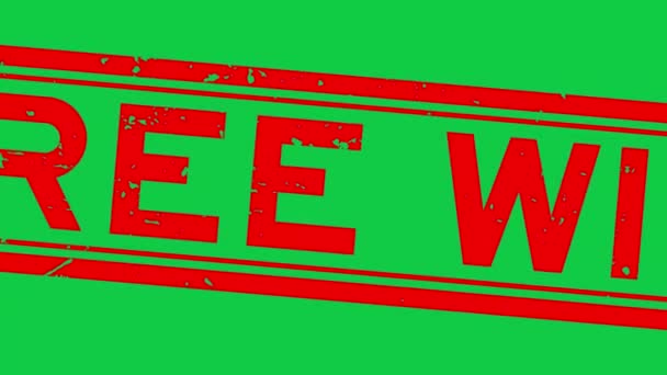 Grunge rosso gratis wifi parola quadrata gomma sigillo timbro zoom su sfondo verde - Filmati, video
