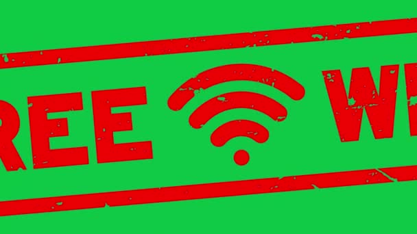 Grunge red free wifi word square rubber seal zoom on green background - Кадры, видео