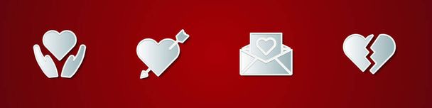 Set Heart in hand, Amour with heart arrow, Envelope Valentine and Broken icon. Vector. - Vector, Image