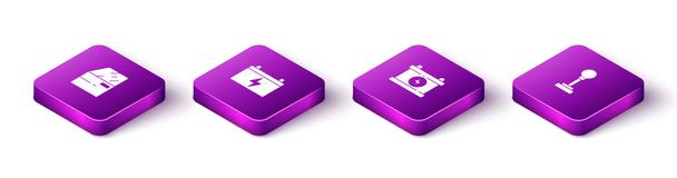 Set Isometric Car door, battery,  and Gear shifter icon. Vector. - Vector, Image