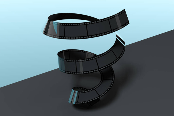 Filmové pásky s tmavým pozadím, 3D vykreslování. Digitální kresba počítače. - Fotografie, Obrázek