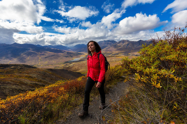 Chica senderismo en la naturaleza canadiense - Foto, Imagen