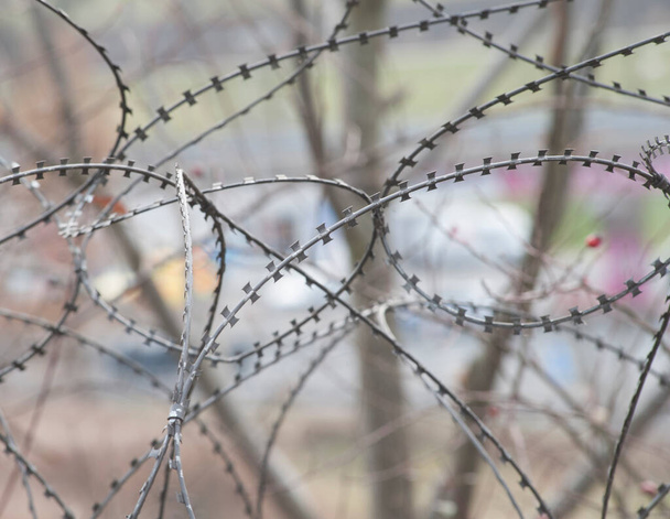 barbed wire fence at the border, obstacle when crossing the border - Photo, Image