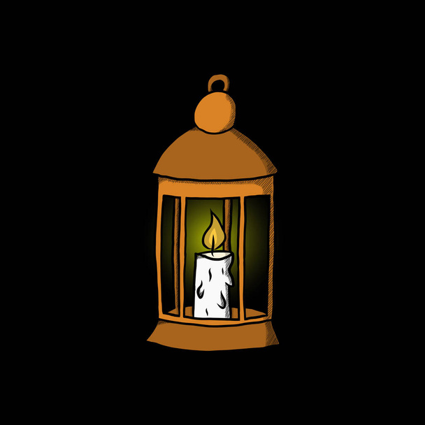 Lyhty ja kynttilä logo Vintage Käsi piirretty. Lyhty lamppu kirkas symboli kuvitus. Kirkas kynttilänjalka kuvake vektori - Vektori, kuva
