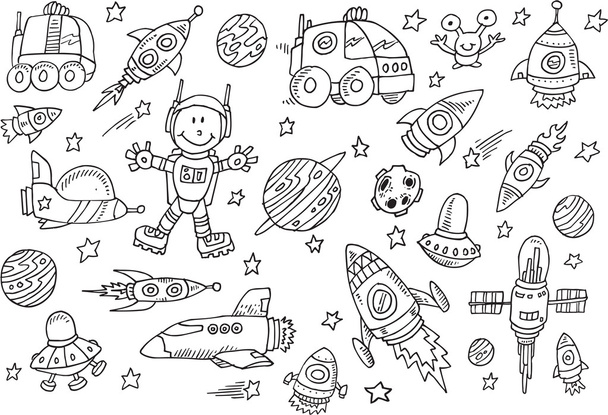 Cute Space Sketch Doodle Vector Set - Vector, Imagen