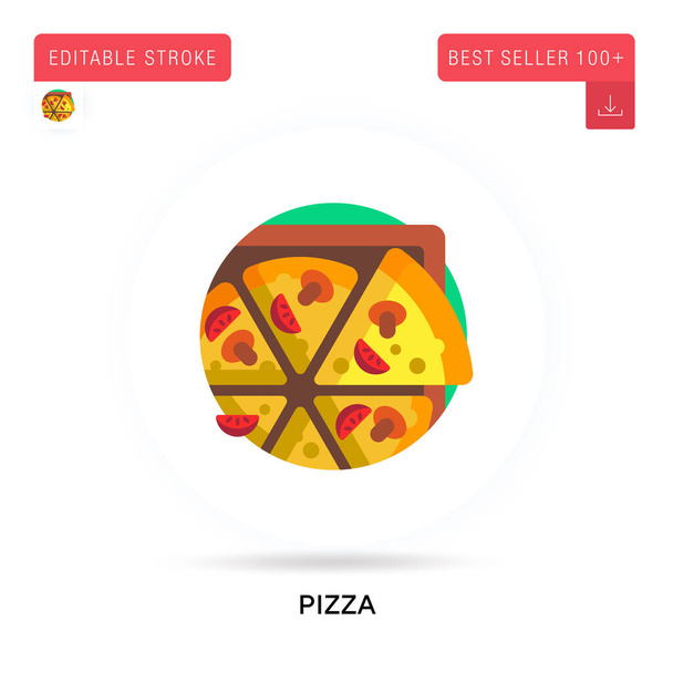 Pizza részletes körkörös lapos vektor ikon. Vektor elszigetelt koncepció metafora illusztrációk. - Vektor, kép