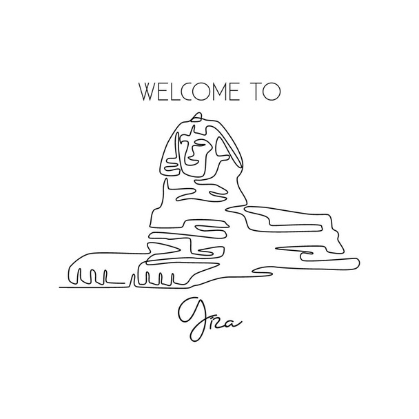 Een continue lijntekening van Great Sphinx. Historische graftombe iconische plaats in Giza, Egypte. Vakantie huis muur decoratie art poster print concept. Moderne single line draw ontwerp vector illustratie - Vector, afbeelding