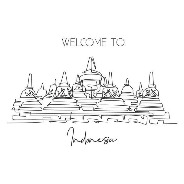 Jednoduchá souvislá kresba chrámu Candi Borobudur. Nádherné známé místo v Indonésii. World travel home wall decor poster print concept. Moderní jednořádková kresba vektorová ilustrace - Vektor, obrázek
