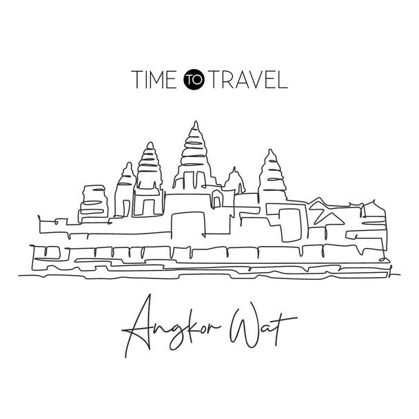Ενιαία συνεχή γραμμή σχέδιο Angkor Wat Ναοί ορόσημο. Διάσημο μέρος στο Siem Reap, Καμπότζη. Παγκόσμια περιοδεία σπίτι τέχνη τοίχο διακόσμηση αφίσα εκτύπωσης. Σύγχρονη μία γραμμή σχεδίαση εικονογράφηση διάνυσμα - Διάνυσμα, εικόνα