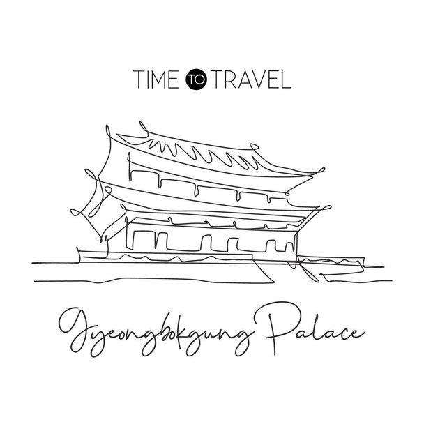 Ενιαία συνεχή γραμμή σχέδιο Gyeongbokgung Palace ορόσημο. Όμορφο διάσημο μέρος στη Σεούλ της Κορέας. Παγκόσμια ταξίδια σπίτι διακόσμηση τοίχου αφίσα έννοια εκτύπωσης. Σύγχρονη μία γραμμή σχεδίαση εικονογράφηση διάνυσμα - Διάνυσμα, εικόνα
