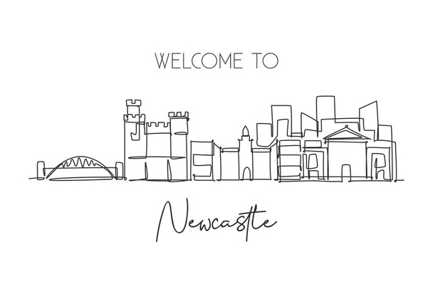 Jeden ciągły rysunek linii panoramy Newcastle City. Piękne miasto drapacz chmur światowy krajobraz turystyka podróże wakacje dom ściany wystrój plakat koncepcja sztuki. Ilustracja wektora rysunku pojedynczej linii - Wektor, obraz