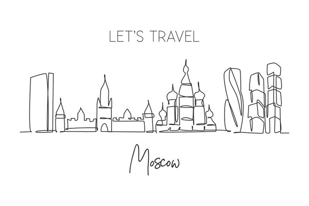 Moskova şehir siluetinin tek bir çizgisi, Rusya. Dünyanın tarihi şehir manzarası. En iyi tatil yeri duvar dekoru. Düzenlenebilir vuruş eğilimi sürekli çizgi çizim vektör çizimi illüstrasyonuName - Vektör, Görsel