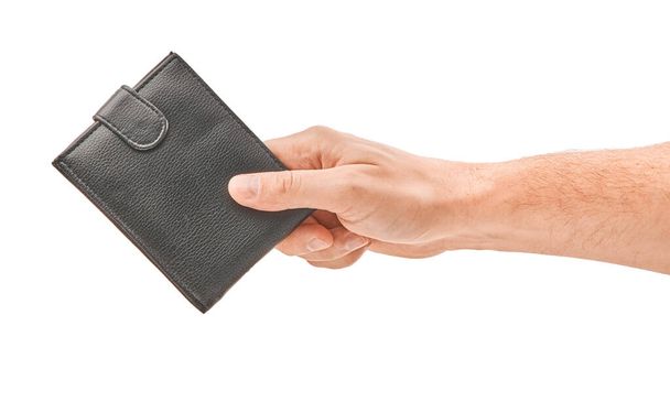 Man hand hold the wallet isolated on white background - Fotoğraf, Görsel