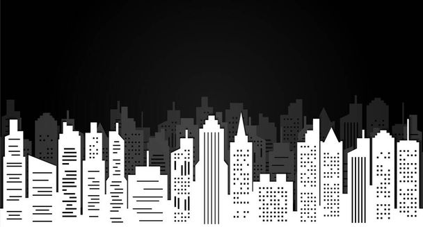 Zwarte en witte stad of stadsgezicht illustratie achtergrond - Vector, afbeelding