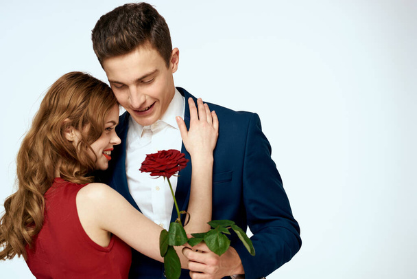 cute man and woman dating relationship red rose lifestyle romance - Photo, Image