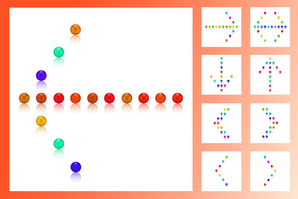 set 9 arrows of colorful pearls, candies, sweets, sugar, bonbon - Vector, Image