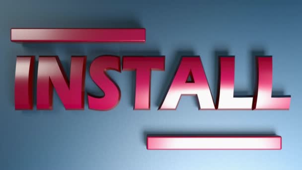 Het schrijven INSTALL in rode letters op een blauwe achtergrond met horizontale balken van de ene kant naar de andere en terug - 3D-weergave animatie - Video