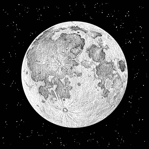 Moon full phase on the background of the starry sky, illustration sketch style. - Vector, Image