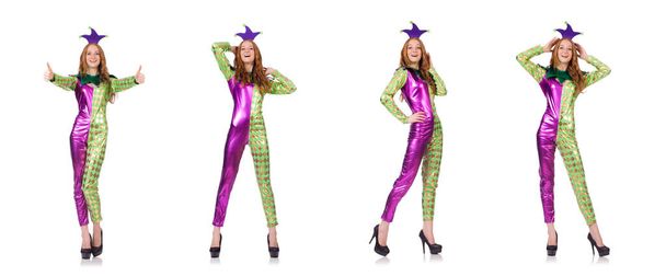 Woman wearing clown costume isolated on white - Photo, Image