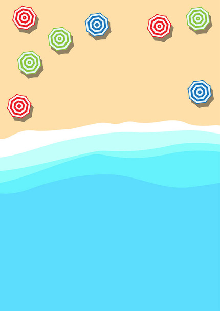Letní koncept, vektorové pozadí pro plakát. Pláž a moře s deštníkem, plochý výhled - Vektor, obrázek