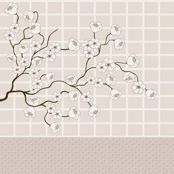 Background of grid and branches with flowers - ベクター画像