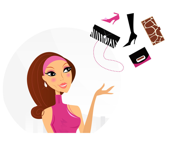 Shopping woman making decision what to buy - Vector, Image