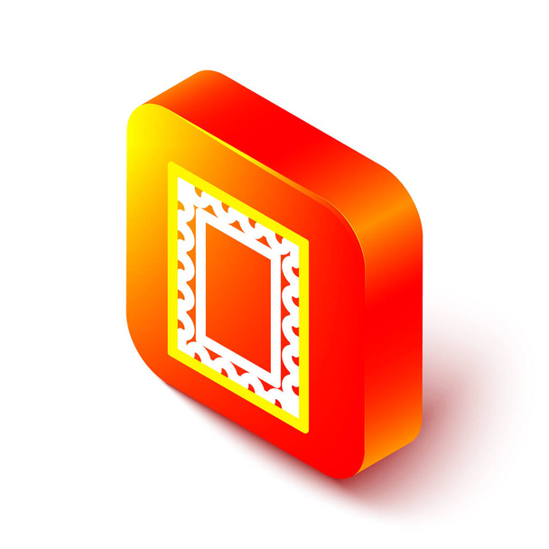Linea isometrica Icona timbro postale isolato su sfondo bianco. Pulsante quadrato arancione. Illustrazione vettoriale. - Vettoriali, immagini