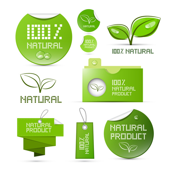 Natural Product Green Labels - Tags - Stickers Set - Vector, Image