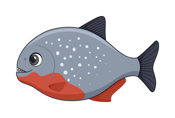 Pirania ryba na białym tle. Ilustracja wektor stylu kreskówki - Wektor, obraz