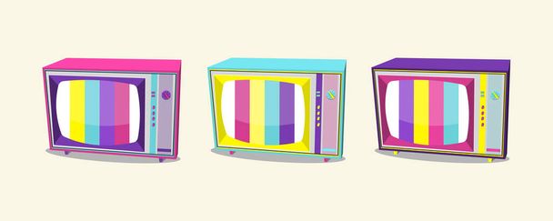 Illustration vectorielle rétro tv 90 en couleurs vives isolées sur fond blanc. - Vecteur, image