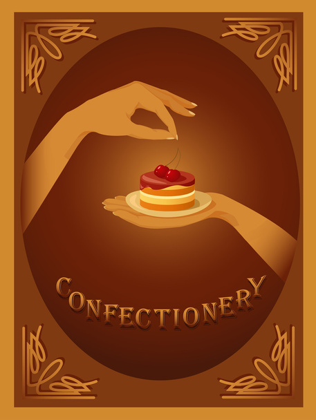 Confectionery. Sign with cherry cake - Vector, Image