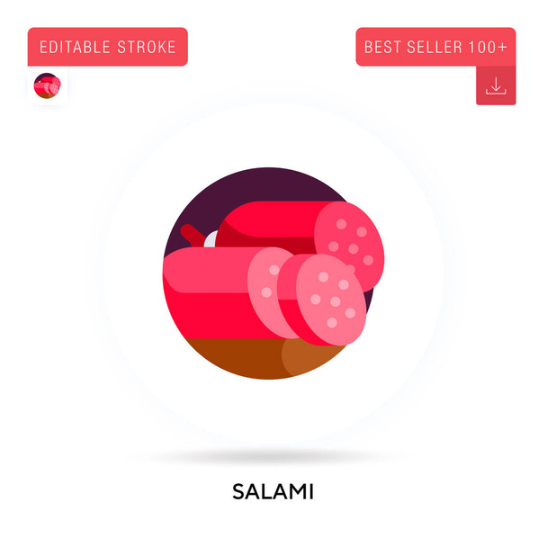 Icône vectorielle plate circulaire détaillée Salami. Illustrations vectorielles de métaphore de concept isolé. - Vecteur, image