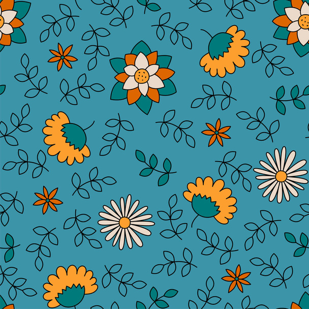 Floral seamless pattern. Vector flowers. Fashion print. Design for textile or clothes. Chamomile. Hand drawn repeating elements. Natural background - Vecteur, image