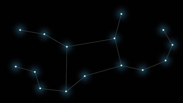 Constellation Virgo op een zwarte achtergrond. Gloeiende blauwe sterren zijn verbonden door lijnen. - Foto, afbeelding