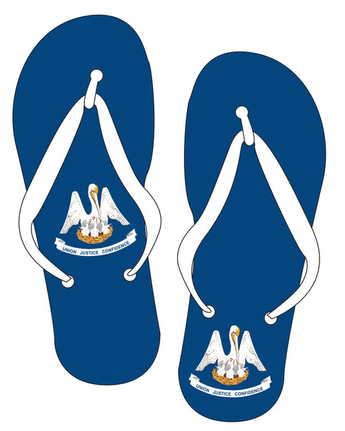 Flip-Flop-Schuh mit Louisiana State Flag Silhouette auf weißem Hintergrund - Vektor, Bild