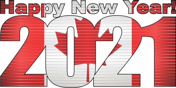 Frohes Neues Jahr 2021 mit Kanada-Flagge drinnen - Illustration, 2021 GLÜCKLICHES NEUJAHR NUMERALIEN, 2021 Kanada-Flagge Zahlen - Vektor, Bild