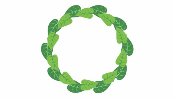 Geanimeerde groene bladeren draaien in een cirkel. Toorn van bladeren. Vector platte illustratie geïsoleerd op witte achtergrond. - Video
