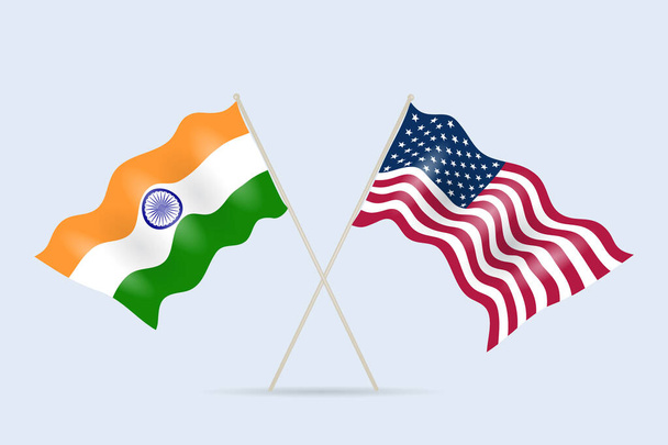 Vlajka USA a Indie společně. Symbol přátelství a spolupráce států. Vektorová ilustrace. - Vektor, obrázek