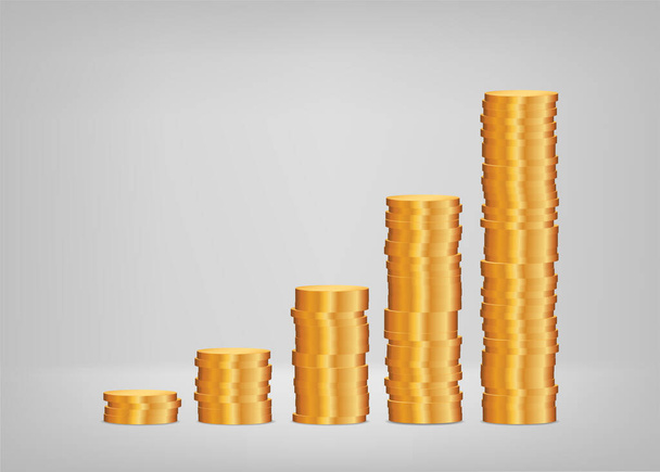 Crecimiento del beneficio, gráfico de pilas de monedas concepto para el negocio. Ilustración vectorial. - Vector, Imagen
