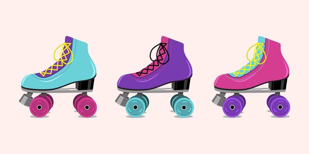 Vector illustratie met retro rolschaatsen op roze achtergrond. - Vector, afbeelding