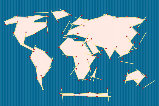 ベクトルの青色の背景にマッチから作られた紙世界地図イラスト - ベクター画像