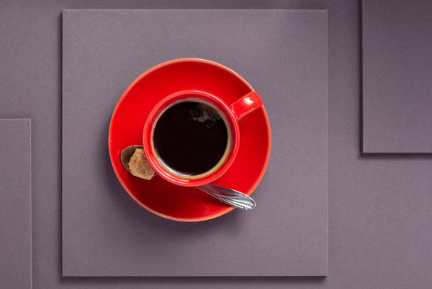 cup of coffee at grey background texture as minimalism concept - 写真・画像