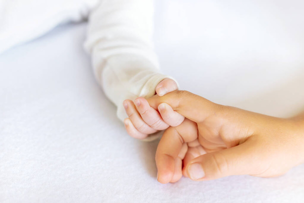Le nouveau-né tient la main de sa sœur. Concentration sélective. Les gens. - Photo, image