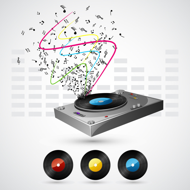 Musical Notes coming out of Turntable - Vetor, Imagem