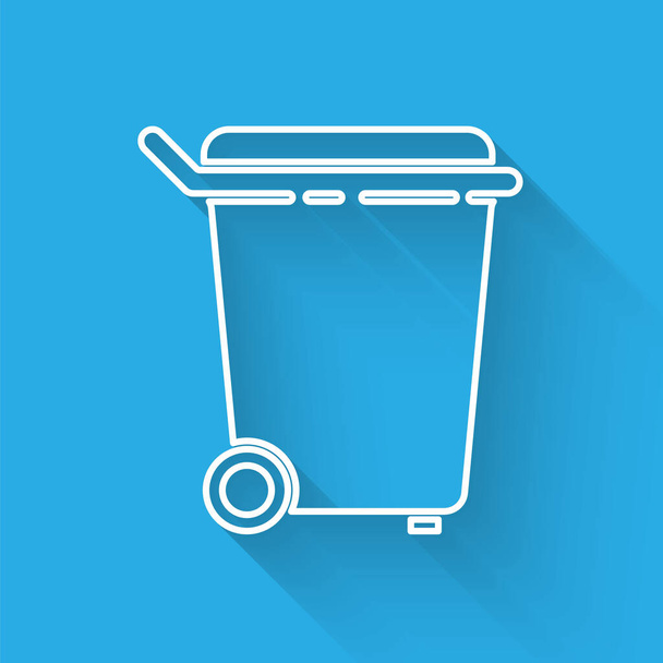 White line Trash can icon isolated with long shadow. Garbage bin sign. Recycle basket icon. Office trash icon.  Vector Illustration. - Vector, Image