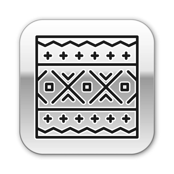 Fekete vonal Ukrán etnikai minta hímzés ikon elszigetelt fehér alapon. Hagyományos népművészet kötött hímzés mintát. Ezüst négyzet gomb. Vektor. - Vektor, kép