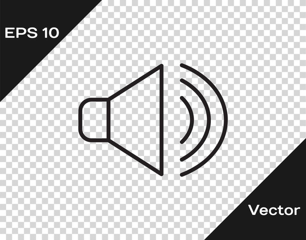 Línea negra Volumen del altavoz, símbolo de sonido de voz de audio, icono de música multimedia aislado sobre fondo transparente. Vector. - Vector, imagen