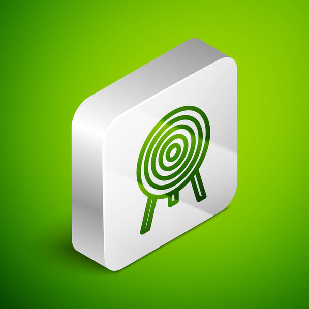 Isometric line Target icon isolated on green background. Dart board sign. Archery board icon. Dartboard sign. Business goal concept. Silver square button. Vector. - Vector, Image