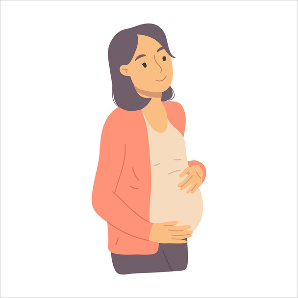 Έγκυος γυναίκα περιμένει τη γέννηση του μωρού. Καλή περίοδος εγκυμοσύνης. Διάνυσμα χέρι που illustation απομονώνονται σε λευκό φόντο - Διάνυσμα, εικόνα