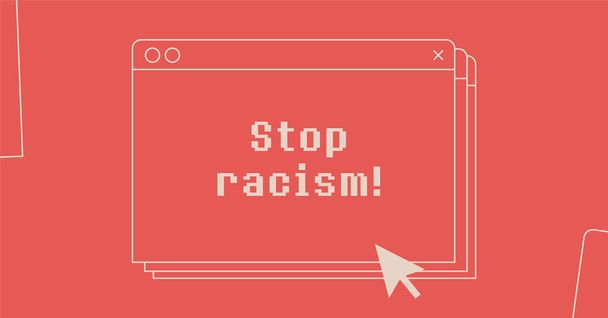 Stop racism. Web browser window. Interface in simple linear design. Internet retro page concept. Multiple tabs. Black lives matter. Anti discrimination, help fighting. African American arm gesture - Photo, Image